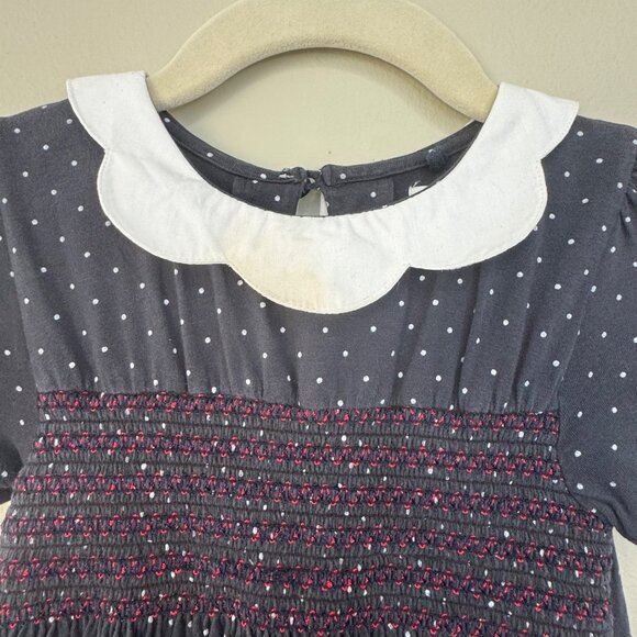 NEXT UK Smocked Polka Dot Dress Girls 4-5 4T 5T Gray Smocking Scalloped Collar - Picture 4 of 6